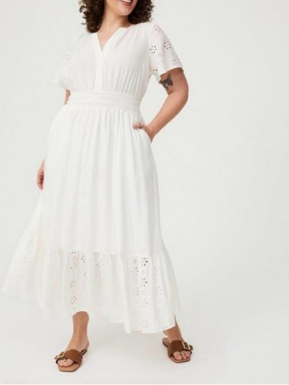 Torrid White Eyelet Maxi Dress with Smocked Waist